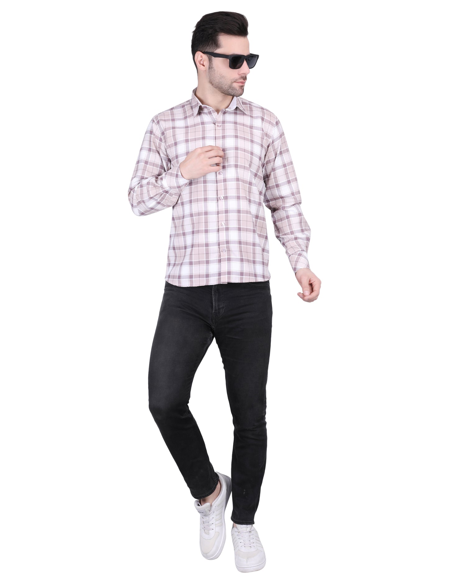 Kouns Premium Pink Checked Cotton Shirt – Regular Fit, Comfortable Casual Style