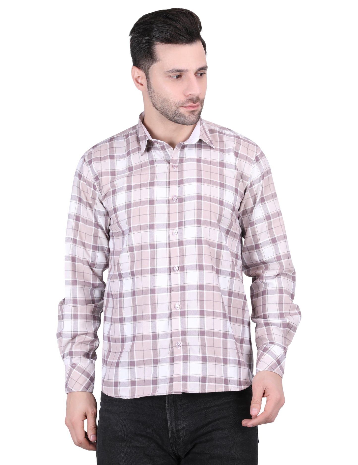 Kouns Premium Pink Checked Cotton Shirt – Regular Fit, Comfortable Casual Style
