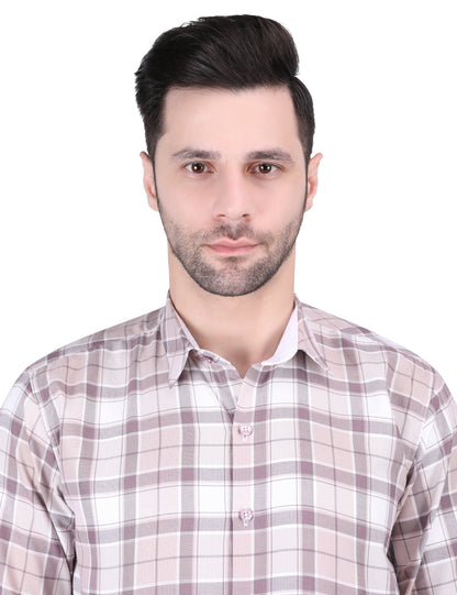 Kouns Premium Pink Checked Cotton Shirt – Regular Fit, Comfortable Casual Style
