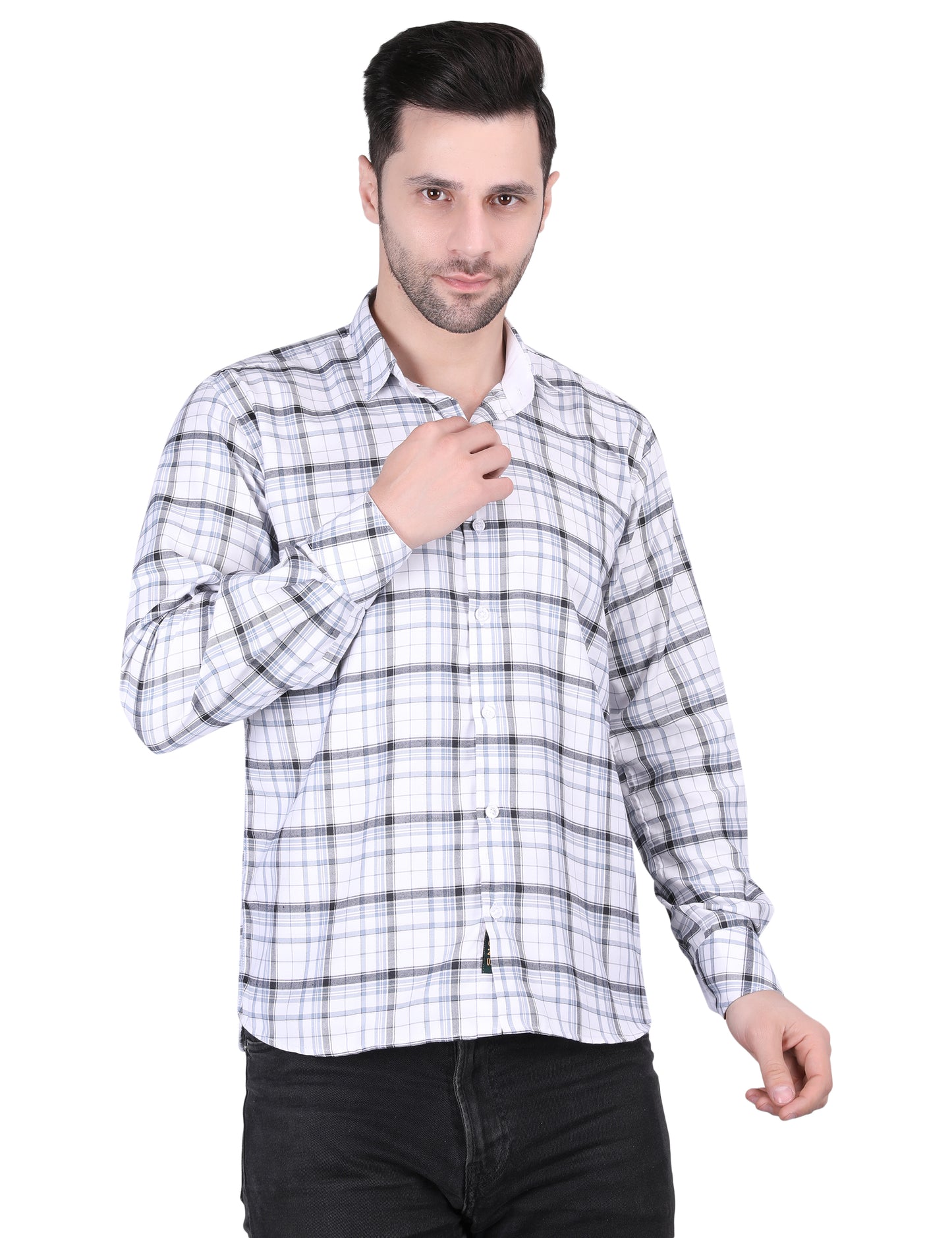 Kouns Premium White Checked Cotton Shirt – Regular Fit, Comfortable Casual Style