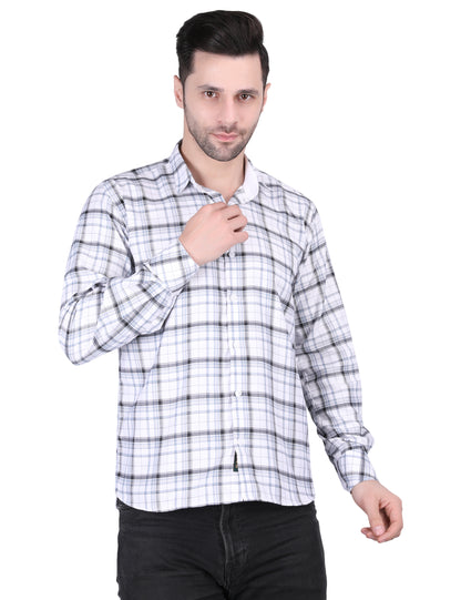 Kouns Premium White Checked Cotton Shirt – Regular Fit, Comfortable Casual Style