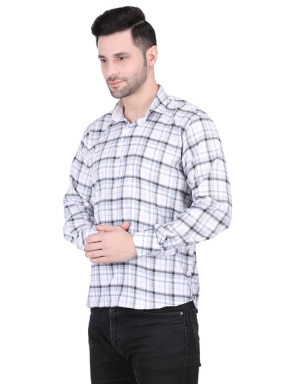 Kouns Premium White Checked Cotton Shirt – Regular Fit, Comfortable Casual Style