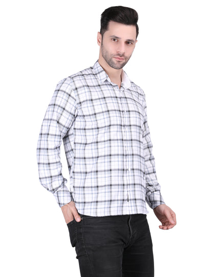 Kouns Premium White Checked Cotton Shirt – Regular Fit, Comfortable Casual Style