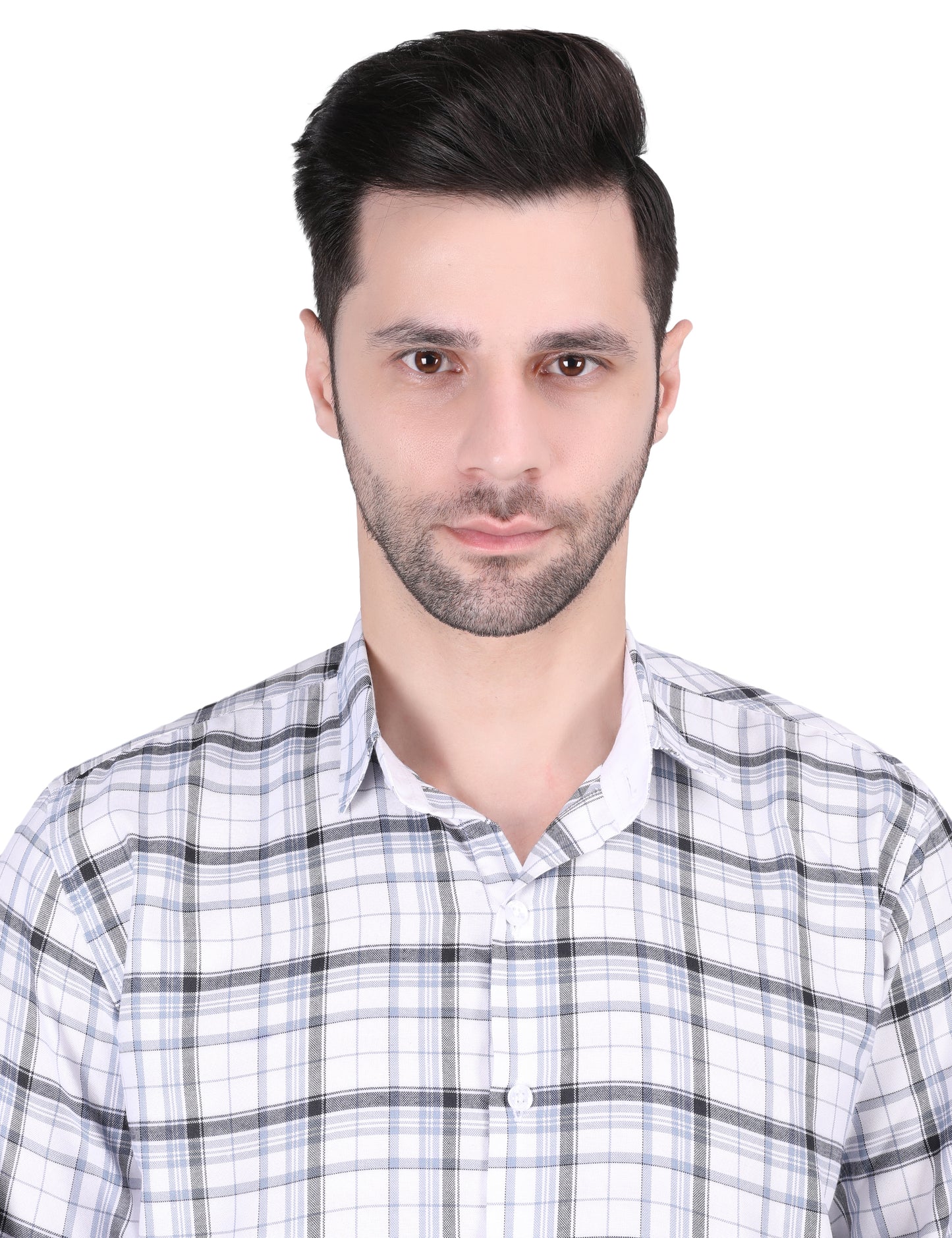 Kouns Premium White Checked Cotton Shirt – Regular Fit, Comfortable Casual Style