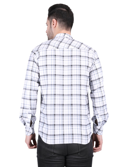 Kouns Premium White Checked Cotton Shirt – Regular Fit, Comfortable Casual Style