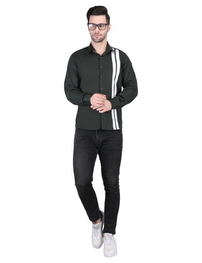 Kouns Men's Bottle Green & White Striped Shirt