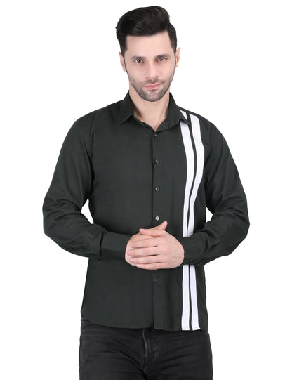 Kouns Men's Bottle Green & White Striped Shirt