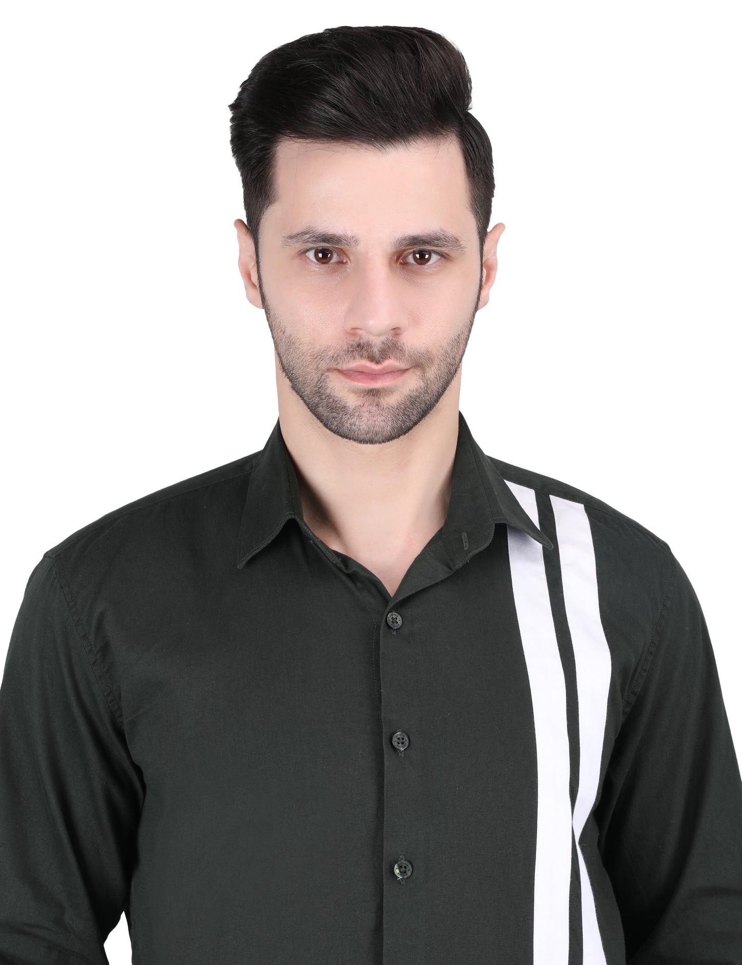 Kouns Men's Bottle Green & White Striped Shirt