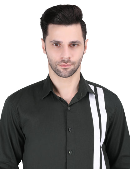 Kouns Men's Bottle Green & White Striped Shirt