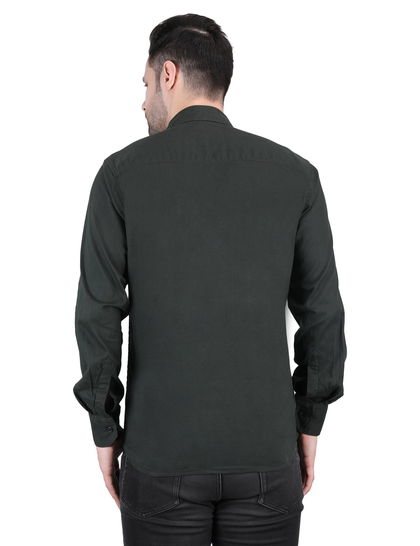 Kouns Men's Bottle Green & White Striped Shirt