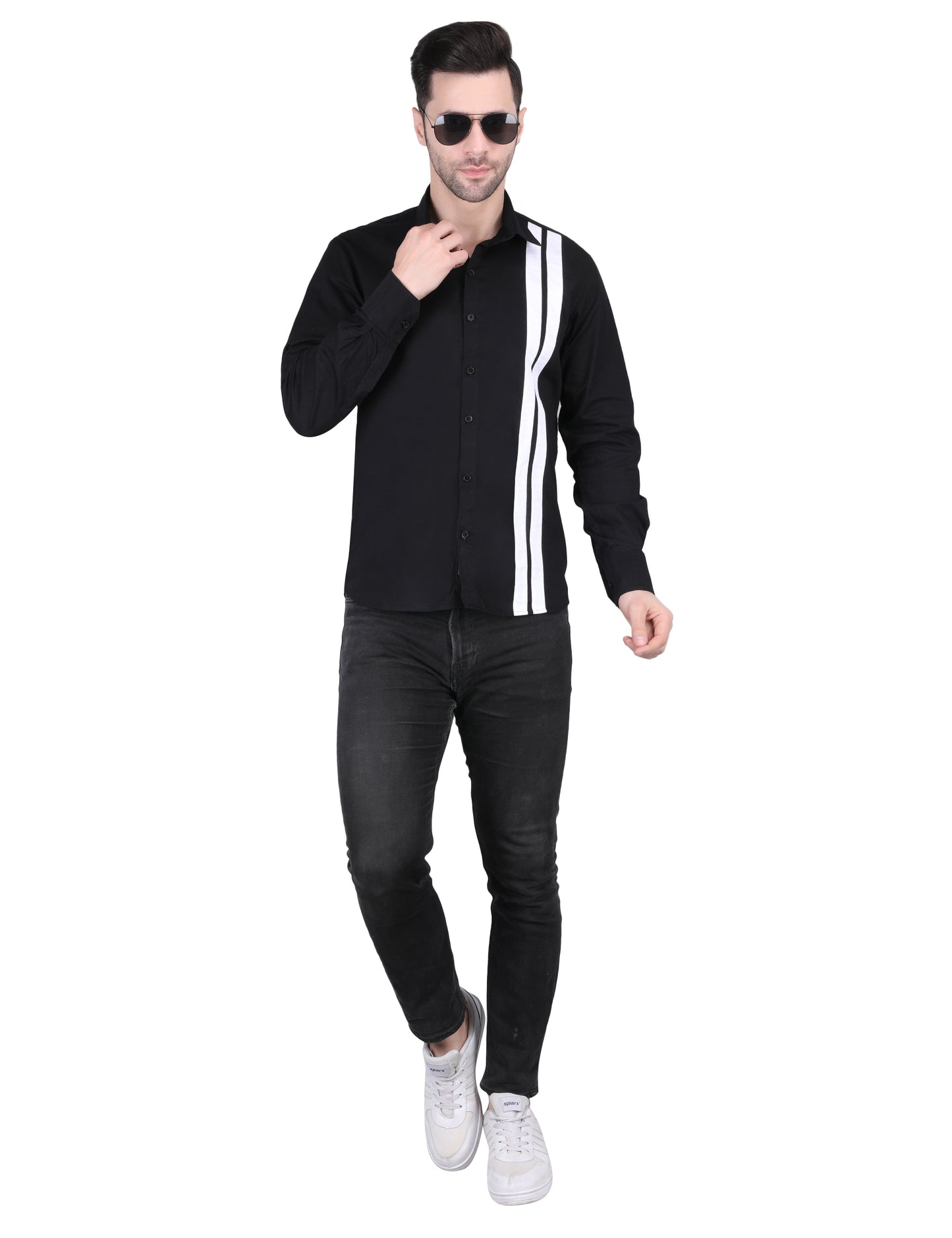 Kouns Men's Black & White Striped Shirt