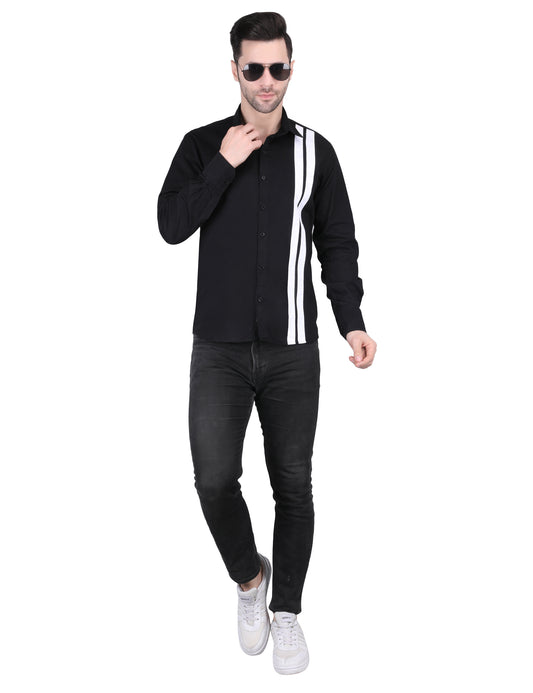 Kouns Men's Black & White Striped Shirt