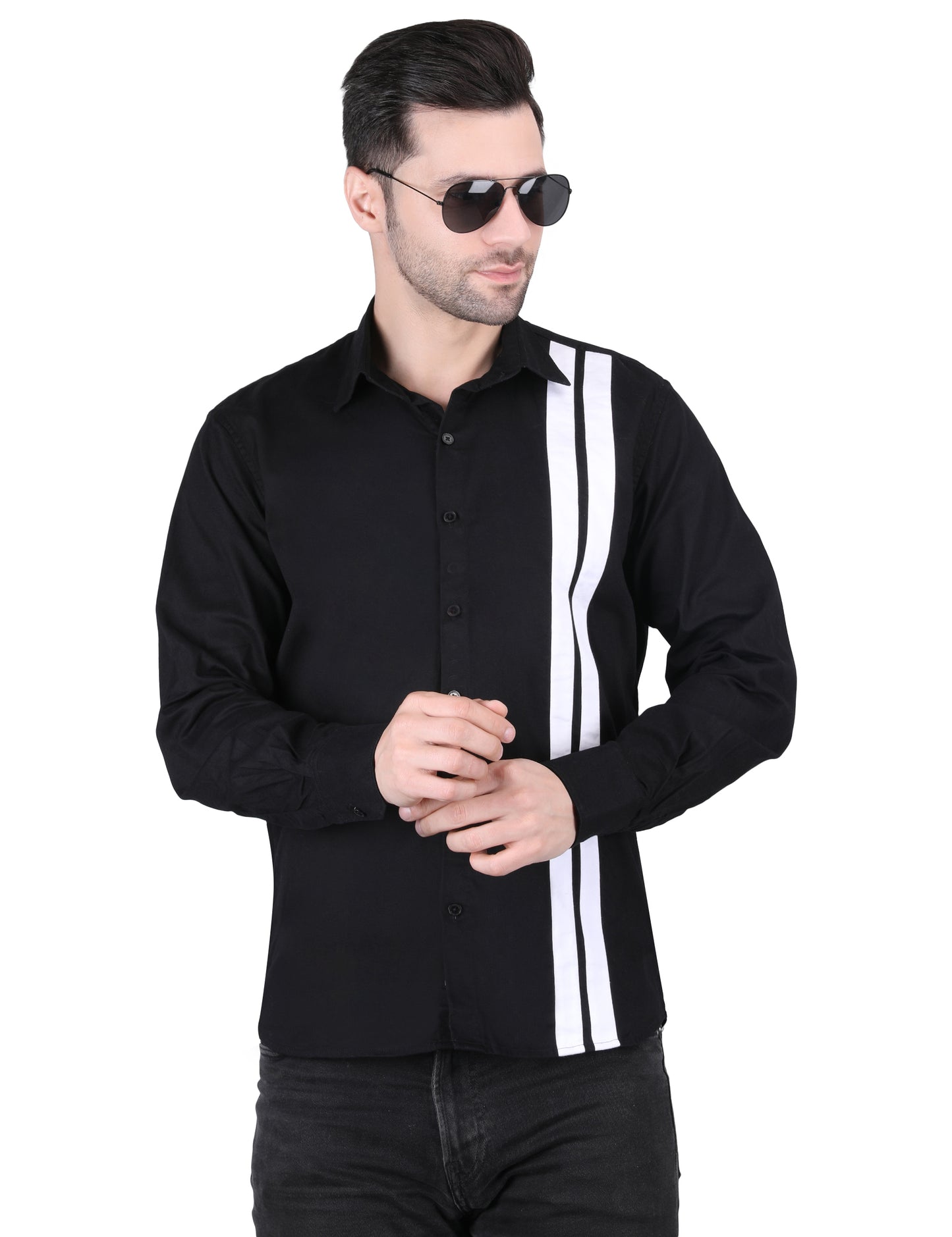 Kouns Men's Black & White Striped Shirt