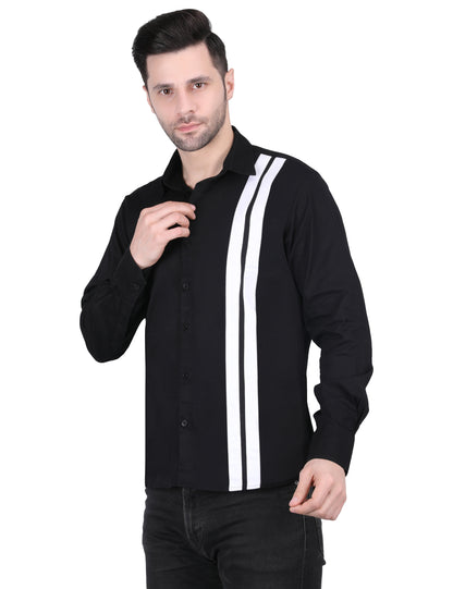 Kouns Men's Black & White Striped Shirt