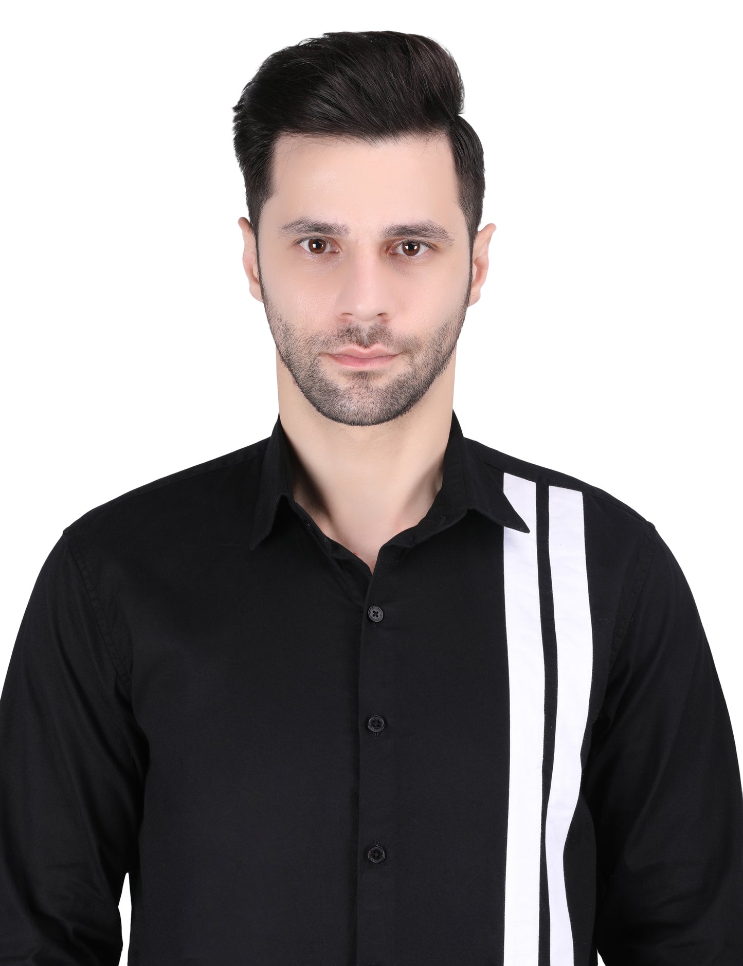 Kouns Men's Black & White Striped Shirt