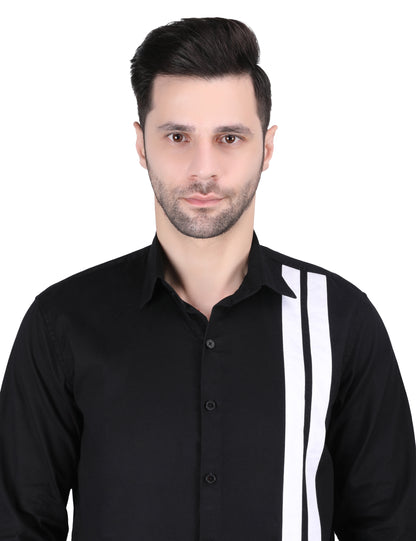 Kouns Men's Black & White Striped Shirt