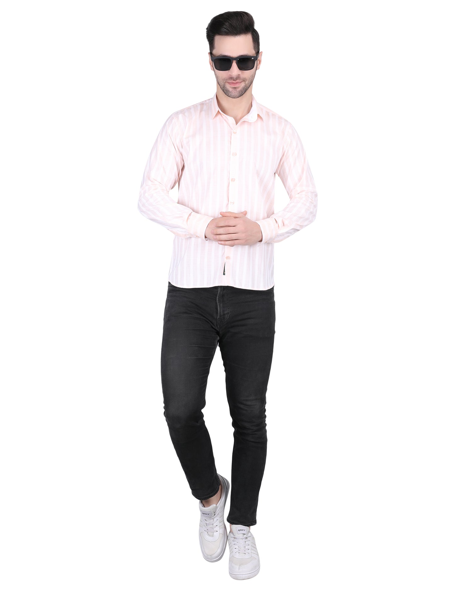 Kouns Men’s Regular Fit Light Orange Striped Linen Shirt – Premium Lightweight Casual & Formal Wear