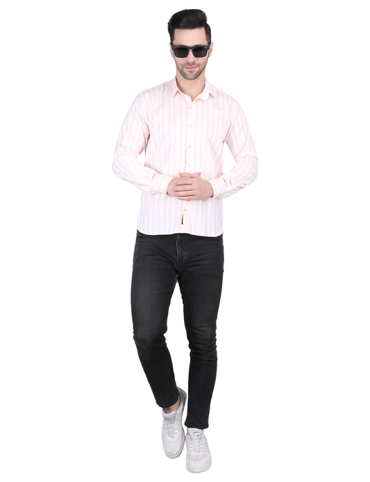 Kouns Men's Orange Linen Striped Shirt