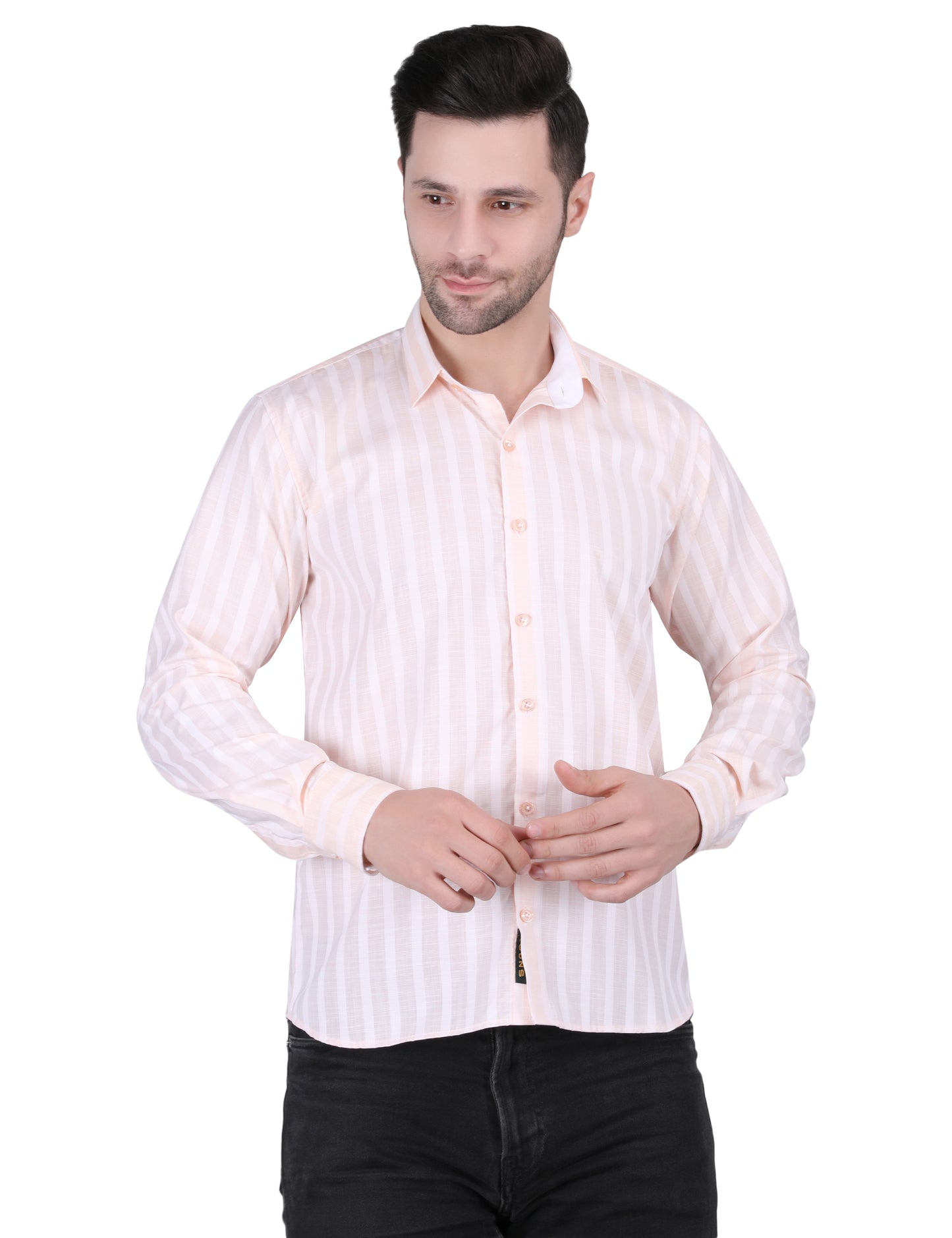 Kouns Men’s Regular Fit Light Orange Striped Linen Shirt – Premium Lightweight Casual & Formal Wear