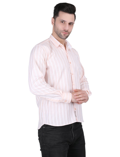 Kouns Men’s Regular Fit Light Orange Striped Linen Shirt – Premium Lightweight Casual & Formal Wear