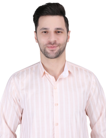 Kouns Men’s Regular Fit Light Orange Striped Linen Shirt – Premium Lightweight Casual & Formal Wear
