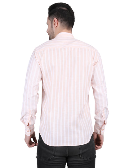 Kouns Men’s Regular Fit Light Orange Striped Linen Shirt – Premium Lightweight Casual & Formal Wear