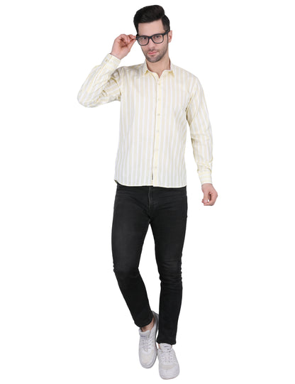 Kouns Men’s Regular Fit Light Yellow Striped Linen Shirt – Premium Lightweight Casual & Formal Wear