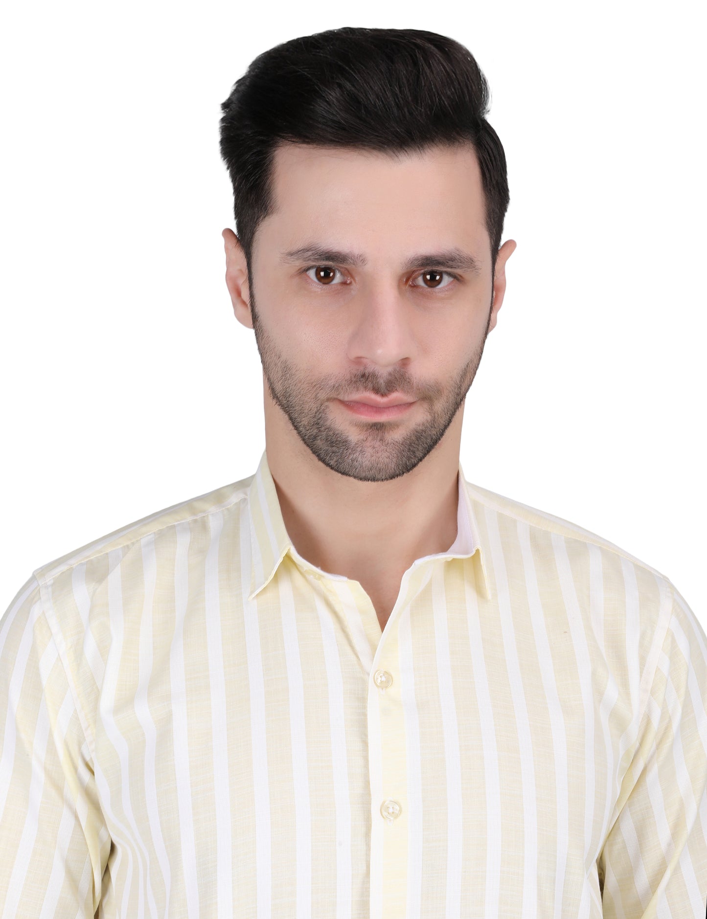 Kouns Men’s Regular Fit Light Yellow Striped Linen Shirt – Premium Lightweight Casual & Formal Wear