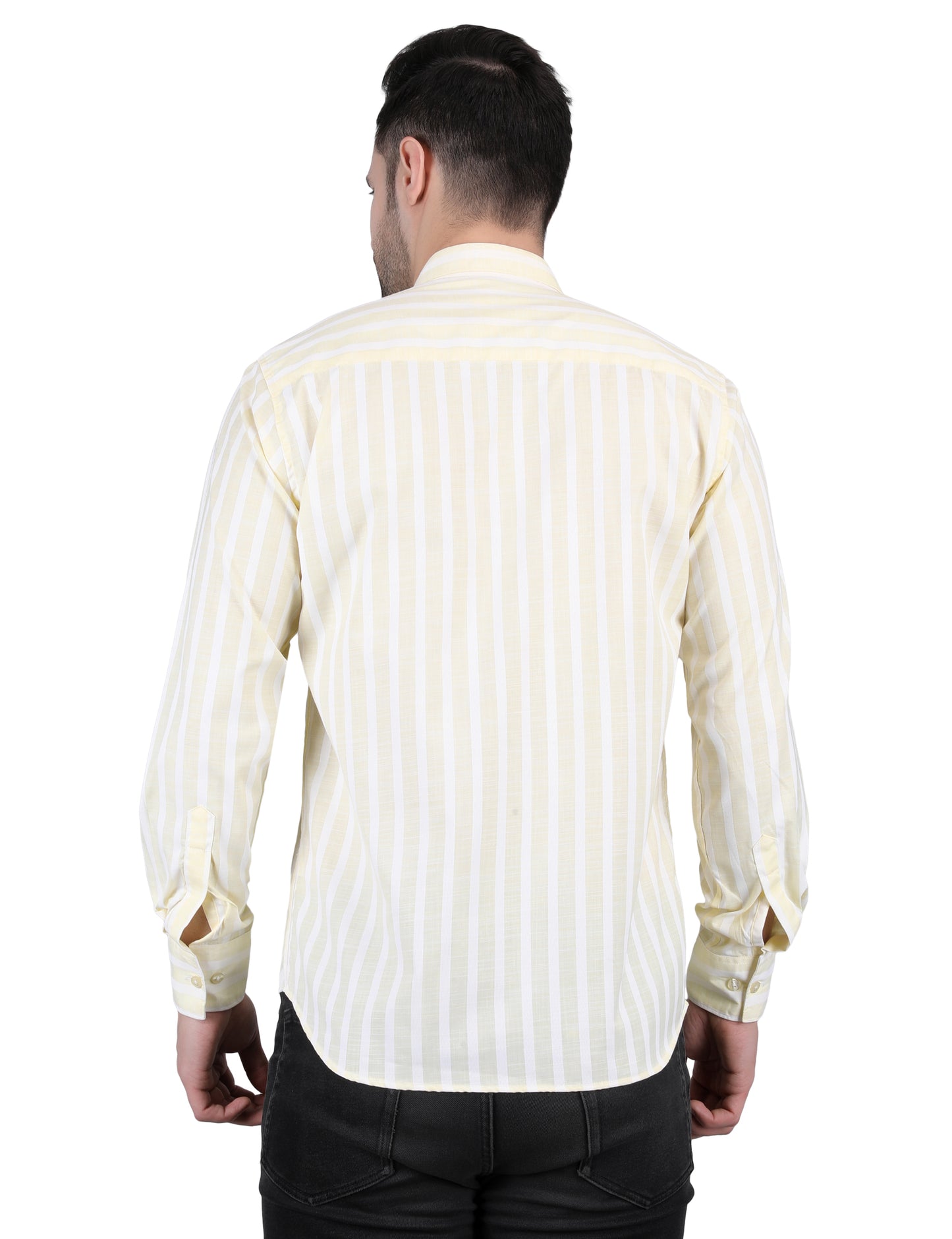 Kouns Men’s Regular Fit Light Yellow Striped Linen Shirt – Premium Lightweight Casual & Formal Wear