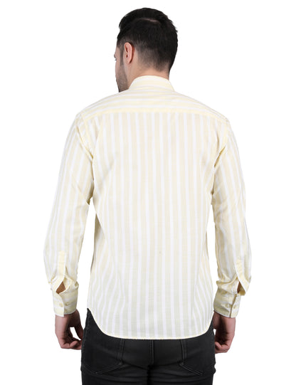 Kouns Men’s Regular Fit Light Yellow Striped Linen Shirt – Premium Lightweight Casual & Formal Wear