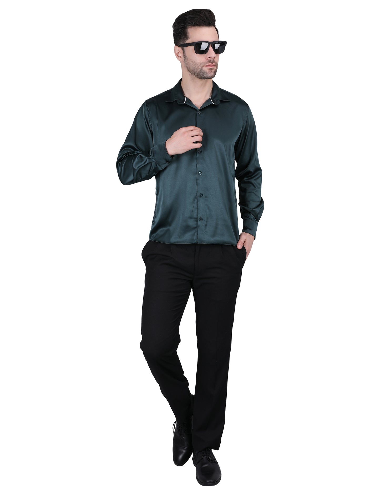 Kouns Men's Bottle Green Satin Shirt