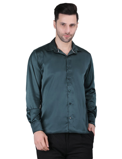 Kouns Men's Bottle Green Satin Shirt