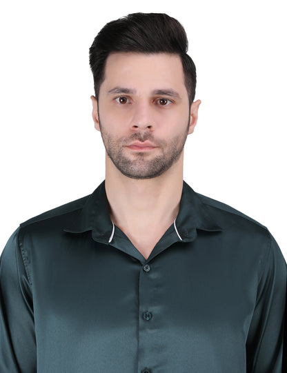 Kouns Men's Bottle Green Satin Shirt