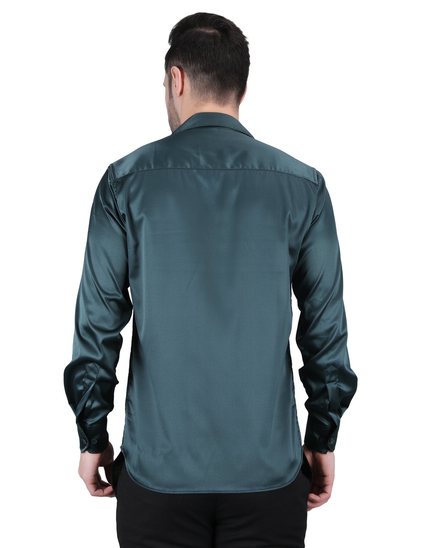 Kouns Men's Bottle Green Satin Shirt
