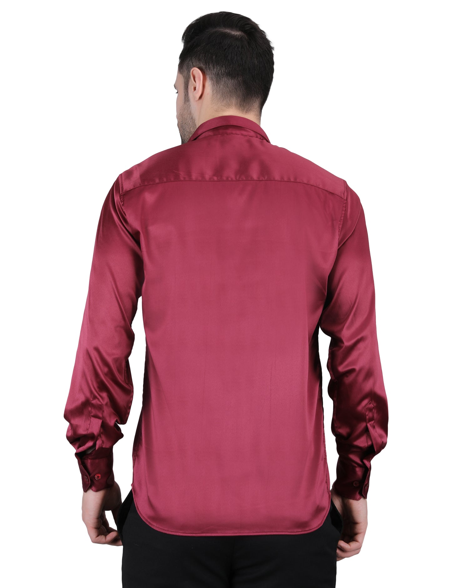 Kouns Men’s Premium Maroon Satin Shirt –Regular Fit, Stylish and Shiny Finish for Party & Casual Wear