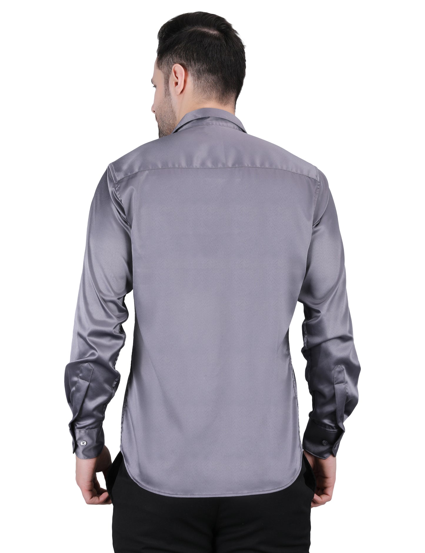 Kouns Men’s Premium Grey Satin Shirt –Regular Fit, Stylish and Shiny Finish for Party & Casual Wear