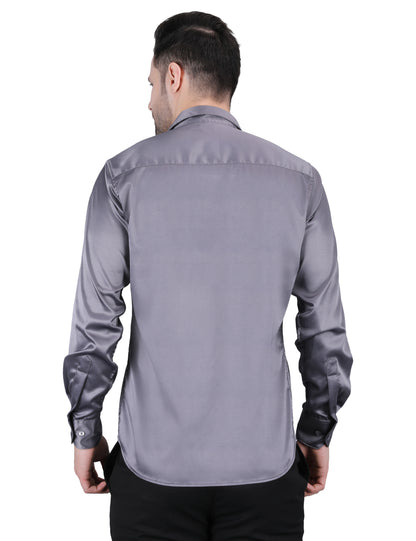 Kouns Men’s Premium Grey Satin Shirt –Regular Fit, Stylish and Shiny Finish for Party & Casual Wear