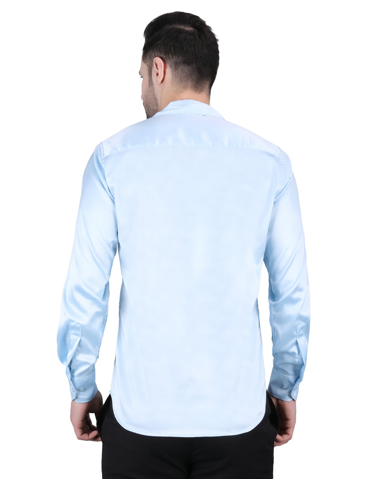 Kouns Men’s Premium Sky Blue Satin Shirt –Regular Fit, Stylish and Shiny Finish for Party & Casual Wear