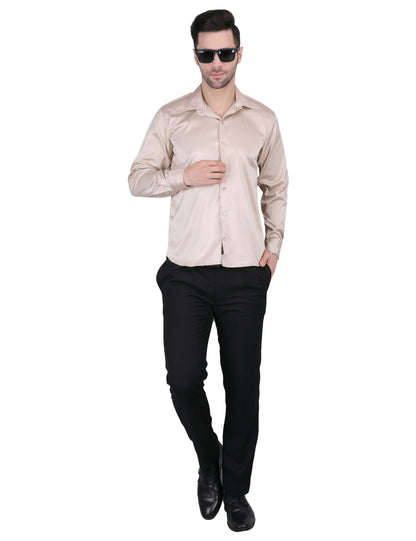 Kouns Men’s Premium Light Brown Satin Shirt –Regular Fit, Stylish and Shiny Finish for Party & Casual Wear