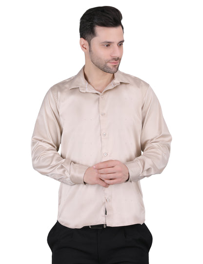 Kouns Men’s Premium Light Brown Satin Shirt –Regular Fit, Stylish and Shiny Finish for Party & Casual Wear