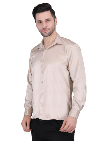 Kouns Men’s Premium Light Brown Satin Shirt –Regular Fit, Stylish and Shiny Finish for Party & Casual Wear