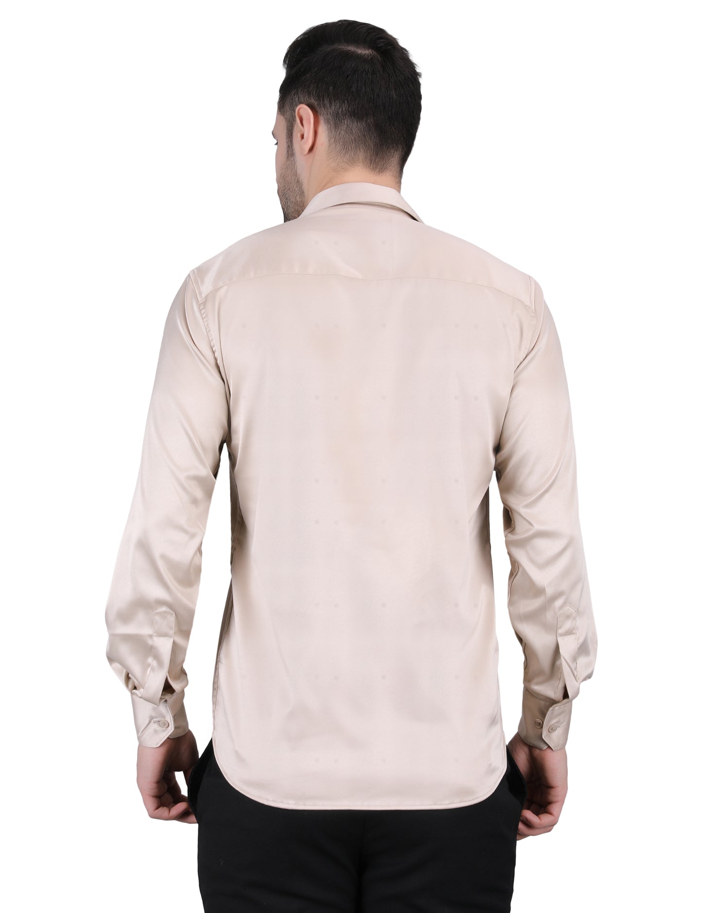 Kouns Men’s Premium Light Brown Satin Shirt –Regular Fit, Stylish and Shiny Finish for Party & Casual Wear