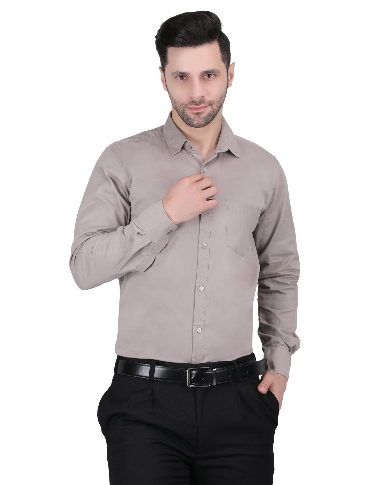 Kouns Men’s Regular Fit Light Beige Cotton Formal Shirt – Premium Soft & Comfortable Office Wear