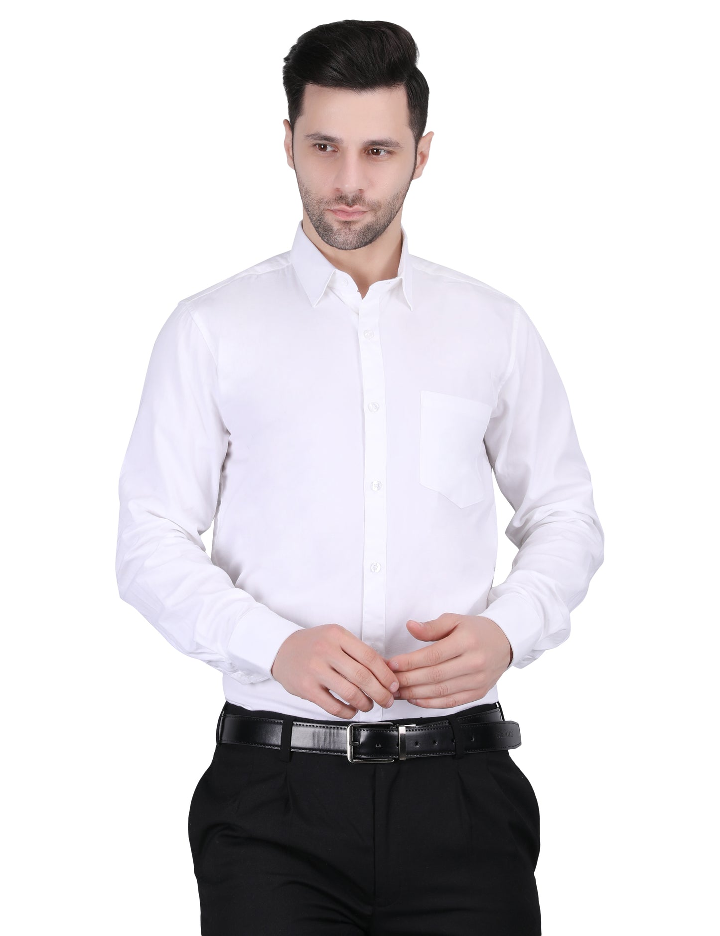 Kouns Men’s Regular Fit White Cotton Formal Shirt – Premium Soft & Comfortable Office Wear