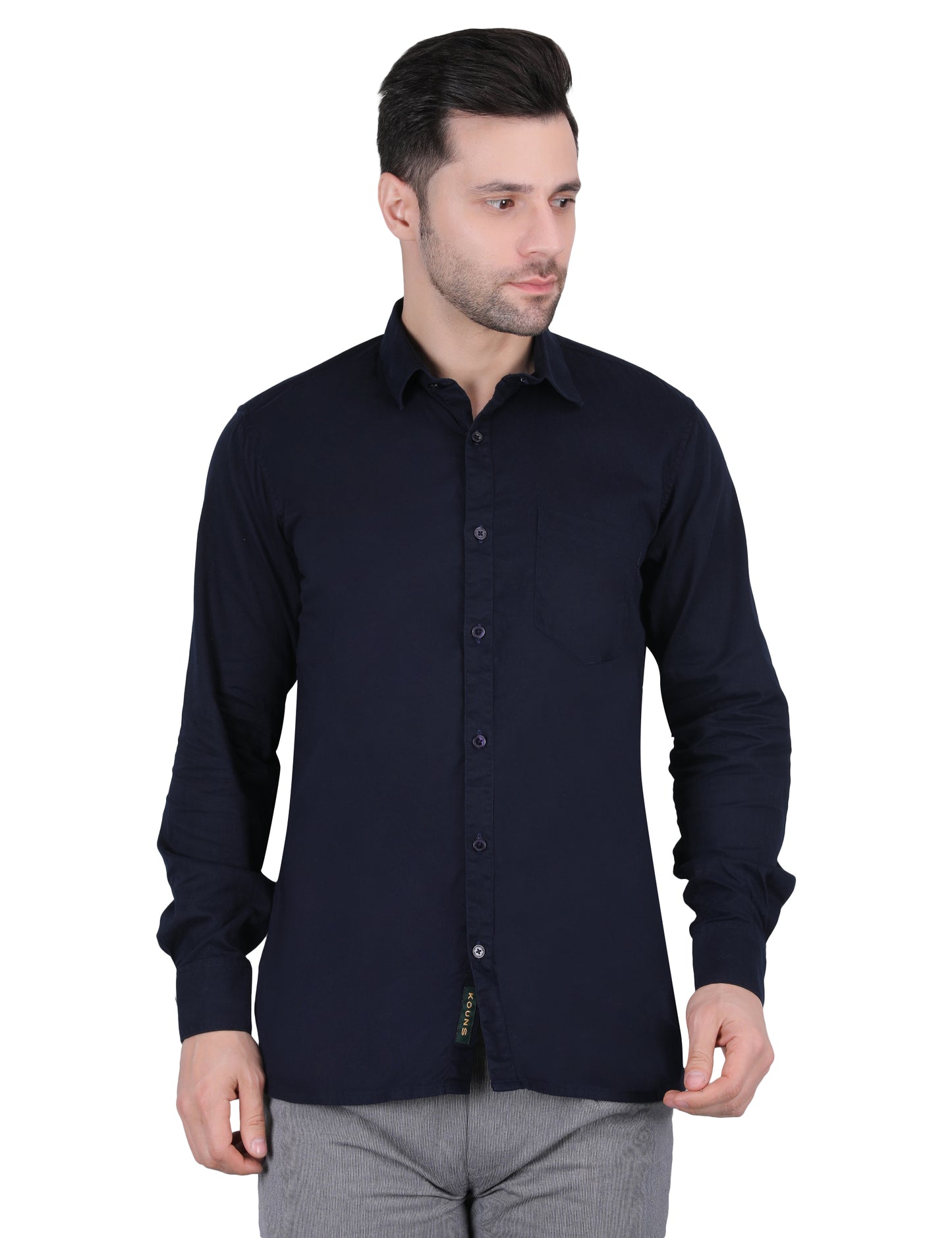 Kouns Men’s Regular Fit Navy Blue Cotton Formal Shirt – Premium Soft & Comfortable Office Wear