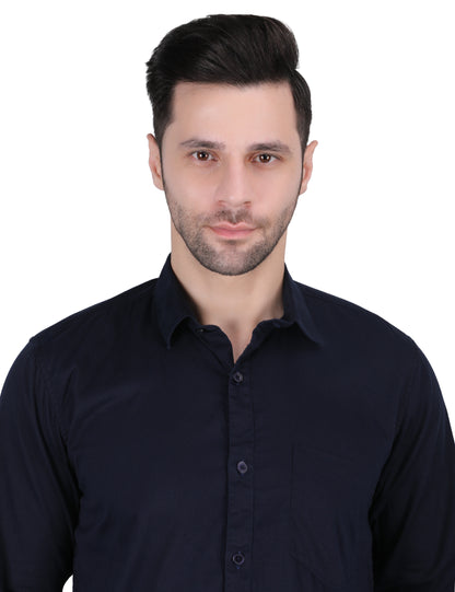 Kouns Men’s Regular Fit Navy Blue Cotton Formal Shirt – Premium Soft & Comfortable Office Wear