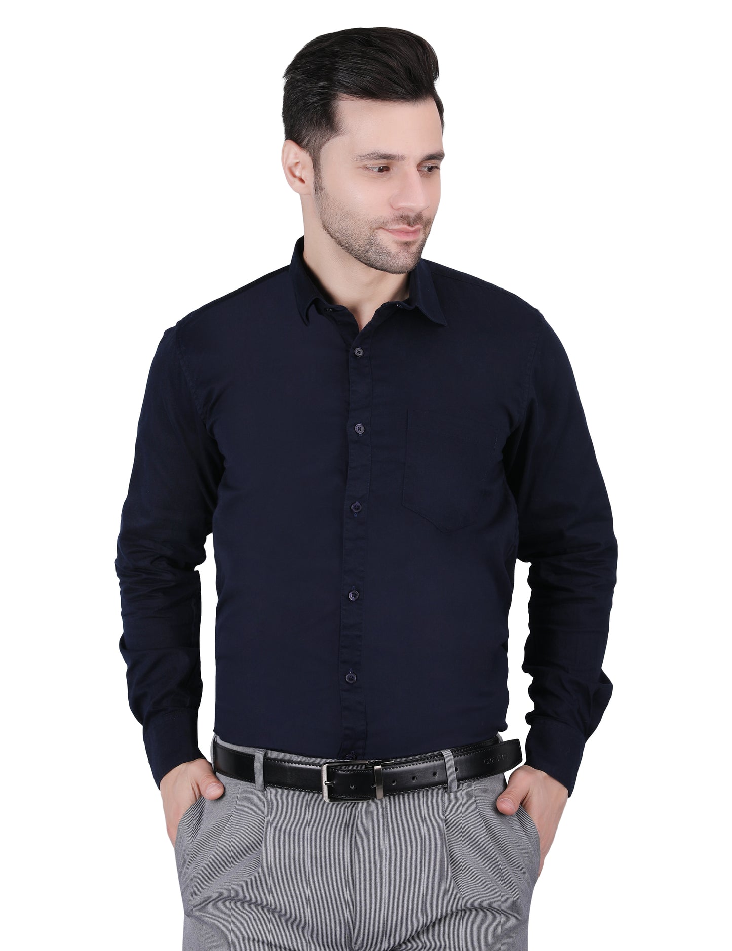 Kouns Men’s Regular Fit Navy Blue Cotton Formal Shirt – Premium Soft & Comfortable Office Wear
