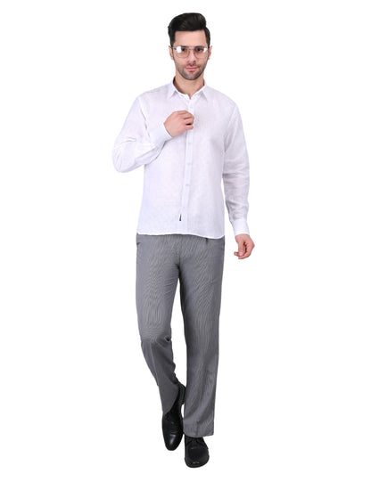 Kouns Premium White Linen Designer Shirt – Regular Fit, Elegant Textured Casual Wear