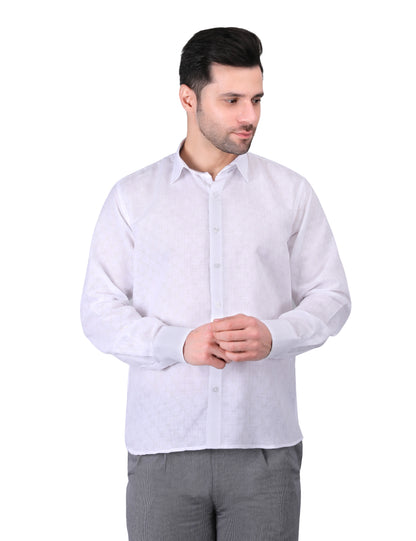 Kouns Premium White Linen Designer Shirt – Regular Fit, Elegant Textured Casual Wear