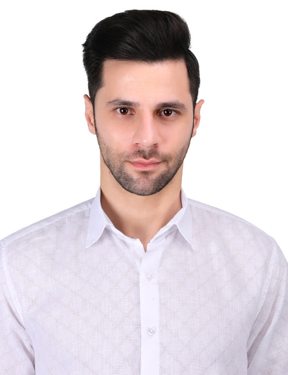 Kouns Premium White Linen Designer Shirt – Regular Fit, Elegant Textured Casual Wear